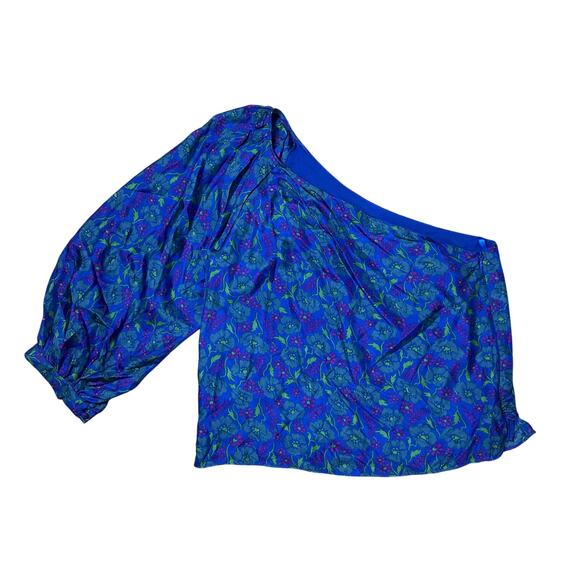 Veronica Beard Lyric One Shoulder Silk Top Blue Floral Print NEW - Picture 1 of 6